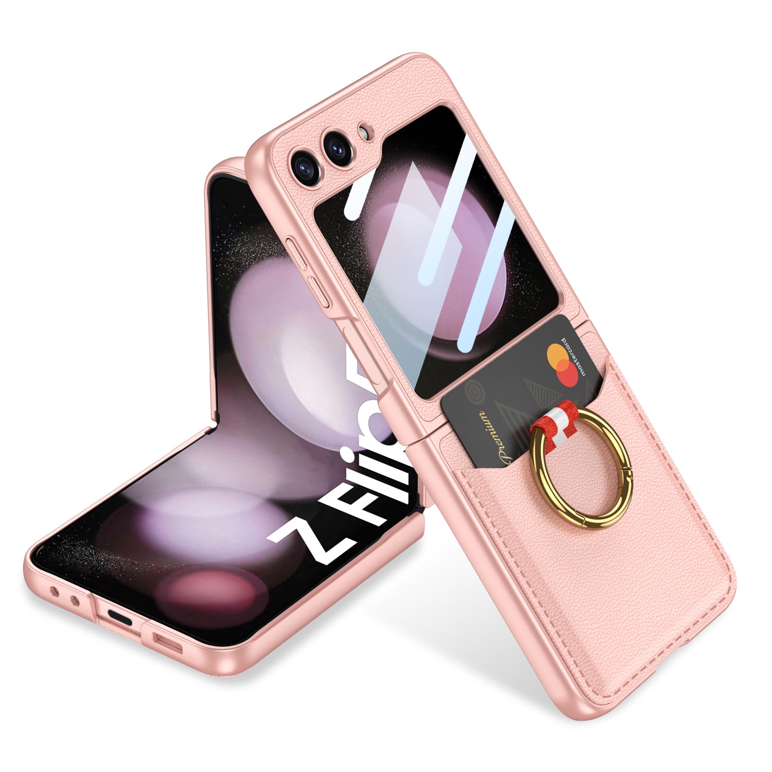 GKK For Samsung Galaxy Z Flip5 5G PU Leather PC Phone Case Ring Kickstand Card Slot Cover with Small Screen Film GKK For Samsung Galaxy Z Flip5 5G PU Leather PC Phone Case Ring Kickstand Card Slot Cover with Small Screen Film
